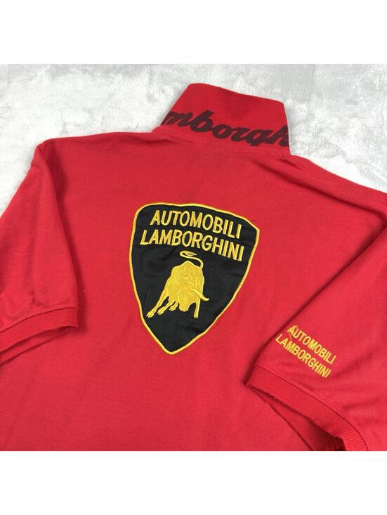 Lamborghini Polo Shirt Mens XL Red Big Logo Embroidered Luxury Supercar Golf VTG